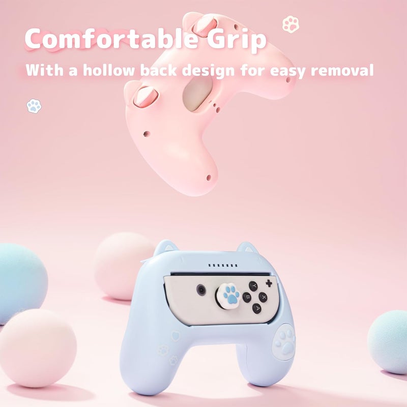 GEEKSHARE Grips for Nintendo Switch Joy Con, Ergonomic Design Controller Grip Kit for Switch and OLED Joy Con with 2 Thumb Grip Caps - Pink & Blue - Image 5